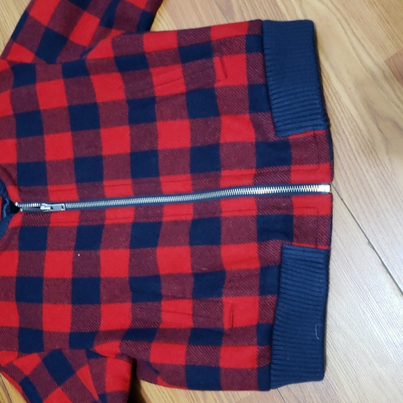 J.CREW Buffalo Plaid Bomber Jacket Red Navy Blue Zip Up - Picture 3 of 12